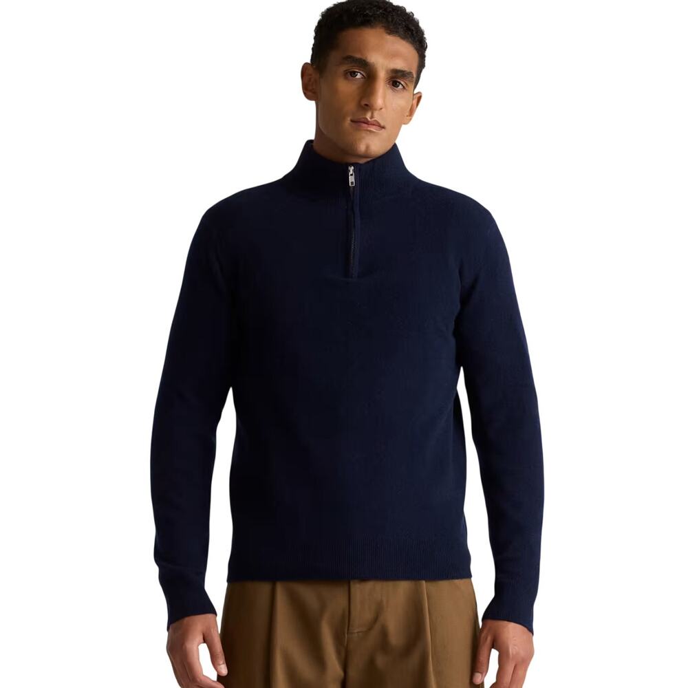 New Quince Men’s L True Navy Cashmere Quarter Zip Sweater Preppy Retro Old Money